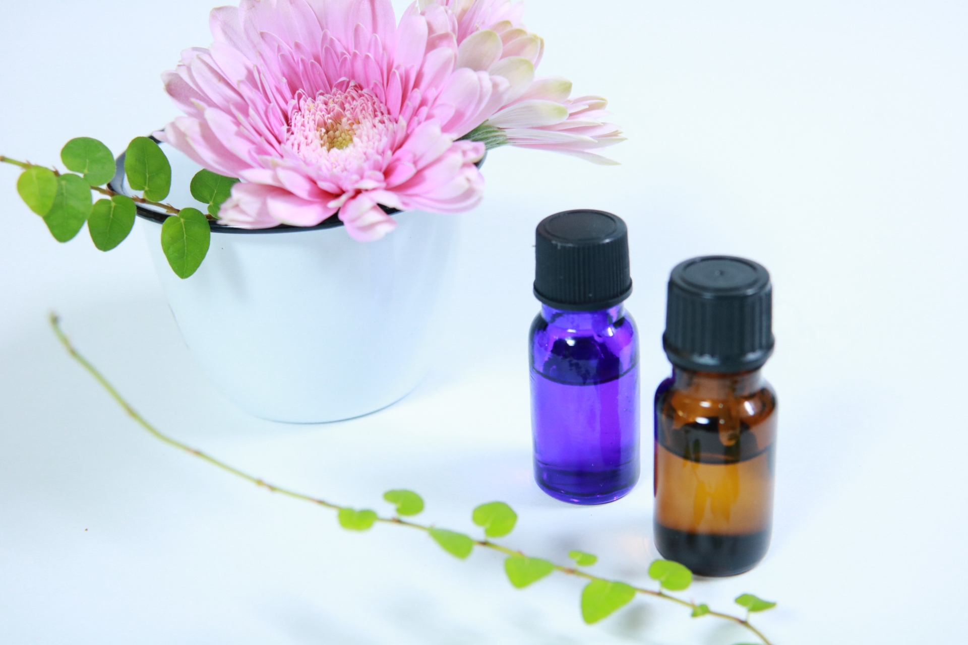 鉢とアロマ瓶の画像